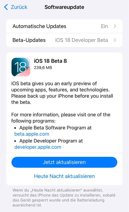 元宝山苹果手机维修分享苹果 iOS / iPadOS 18 开发者预览版 Beta 8 发布 